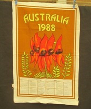 Vintage Souvenir Tea Towel  CALENDAR 1988 sturt desert pea unused
