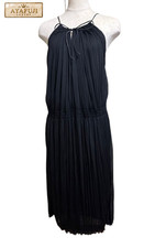 GUCCI Pleated Chiffon Halter Dress Black Silk Elastic Waist Keyhole Neckline M