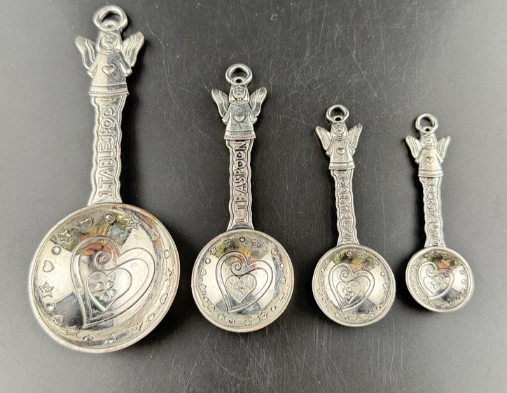 Vintage Angel Measuring Spoons Set of 4 Silverplate Italy Judaica Hearts