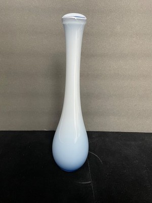 Kastrup Denmark Mid Century Cased Glass Tall 12 inch Sky Blue White Vase