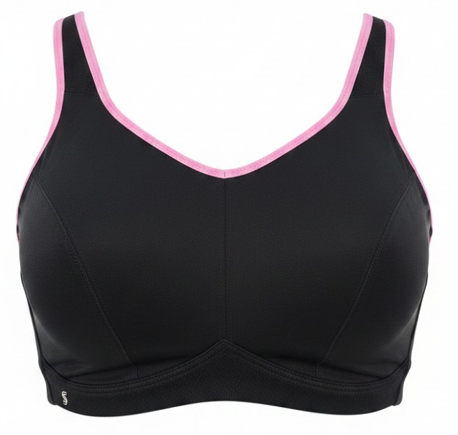 Glamorise MagicLift Seamless Sports Bra 36F Black Pink Medium Impact 1066