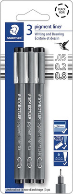 Pigment Liner Pack, Black, 3 Pens, Assorted Line Widths 0.05Mm/0.2Mm/0.8Mm, 308-