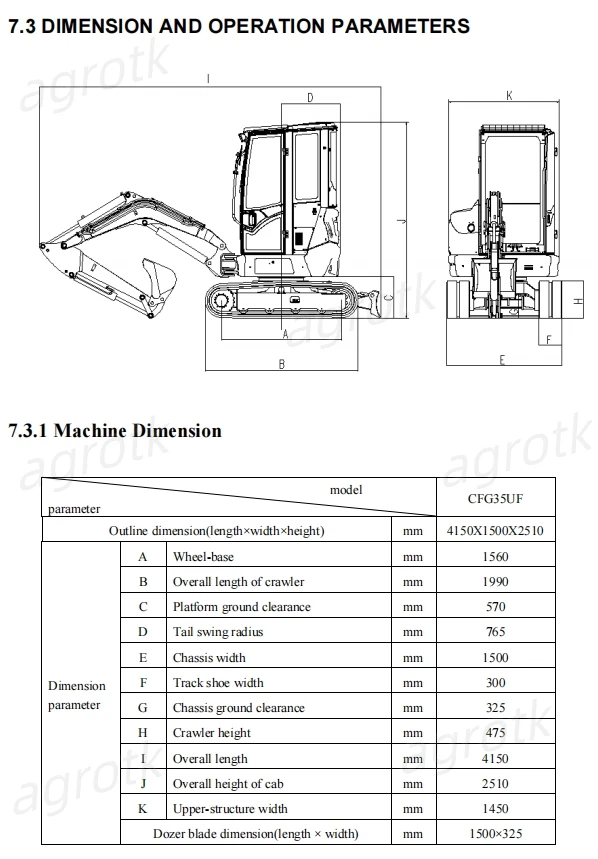 AGT KX12-CDB Excavator Technical Detail