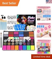 Complete Face Painting Kit with 42 Colors, Brushes Stencils - Ideal for Events