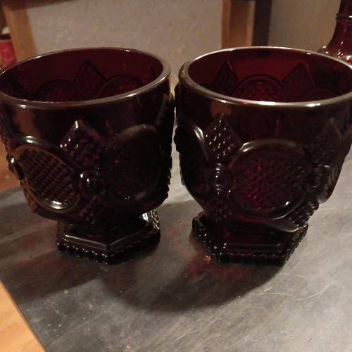 AVON glass 1875 CAPE COD footed cup RUBY RED color