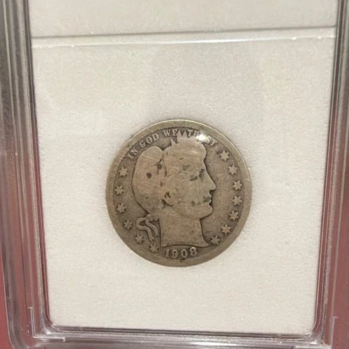 1908 Barber Quarter 25C Silver US Coin Circulated Uncertified .9 Fineness