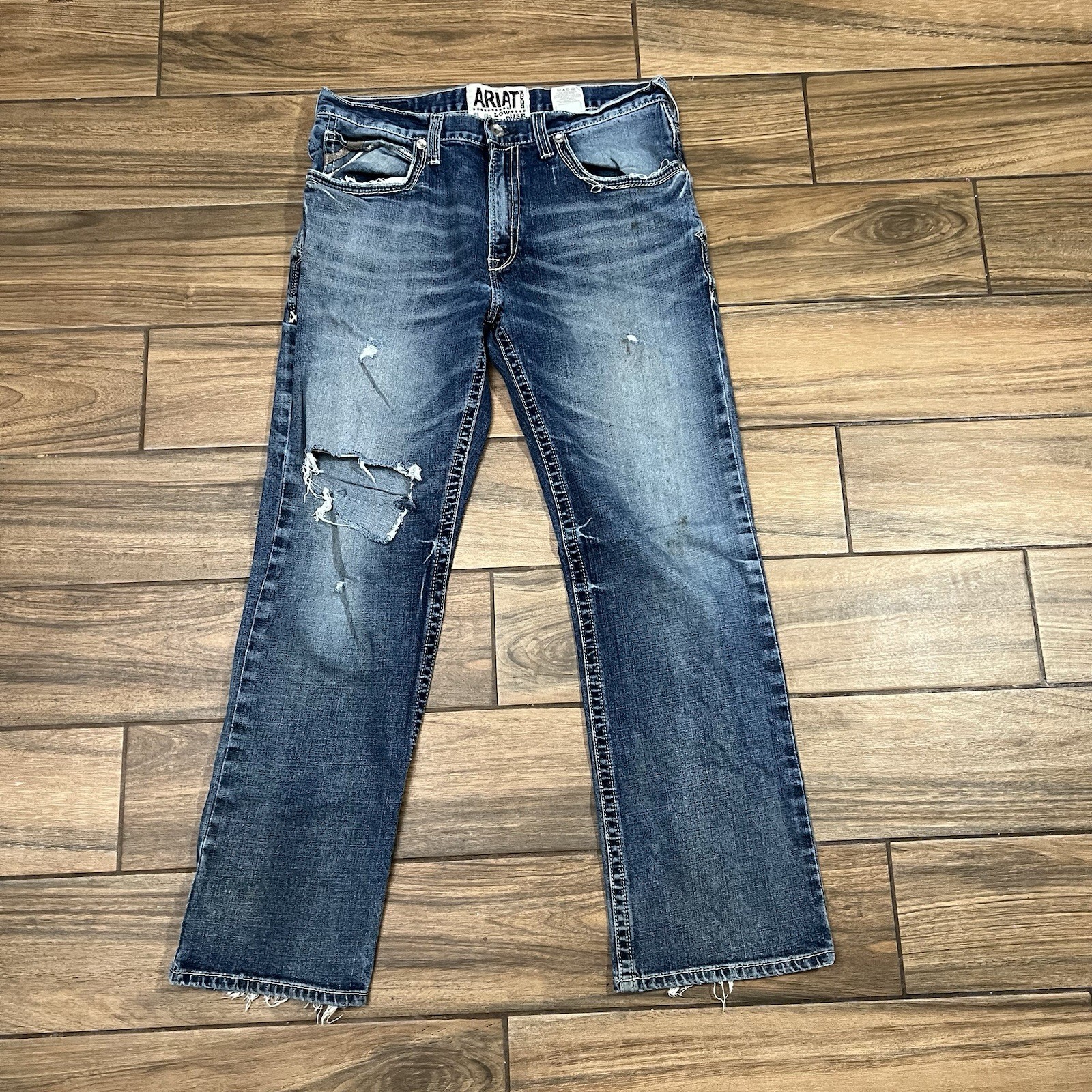 Ariat Rebar M4 Low Rise Bootcut Jeans Mens Sz 35X32 Blue Denim Western Cowboy