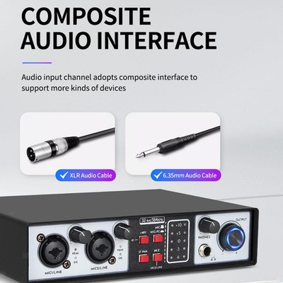 2 Audio Mixer 48V Mixer Metall USB Professioneller DJ Mixer Digitaler Mixer für