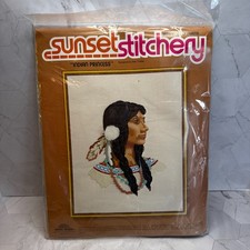 NEW Sealed Sunset Stitchery 2219 Indian Princess Embroidery Kit 1979 16X20"