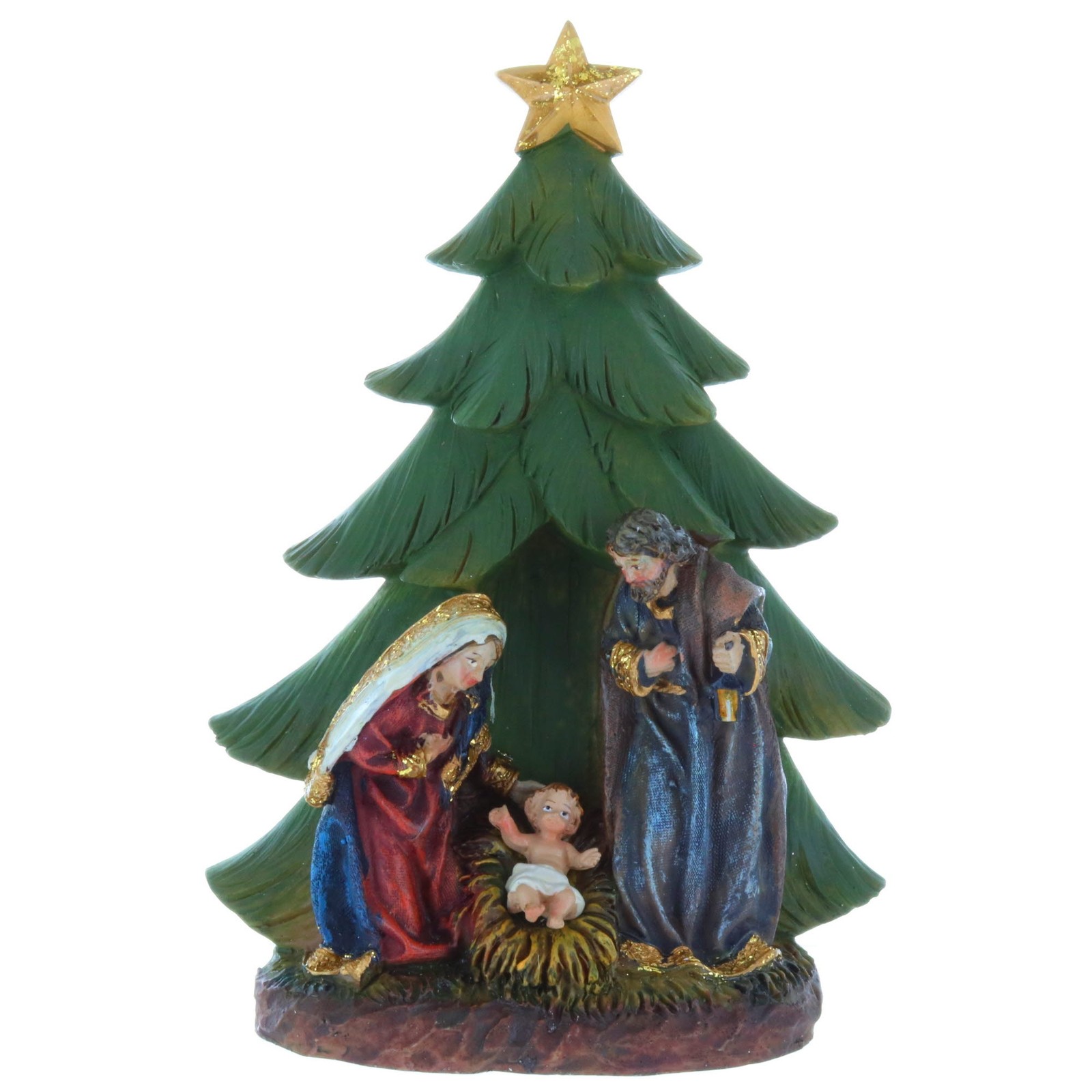 Crèche de Noël avec sapin en résine 15cm incassable pour petits espaces