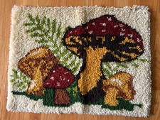 Vintage 1970&rsquo;s Latch Hook Mushroom Rug or Wall Hanging 26&rdquo; X 20&rdquo;