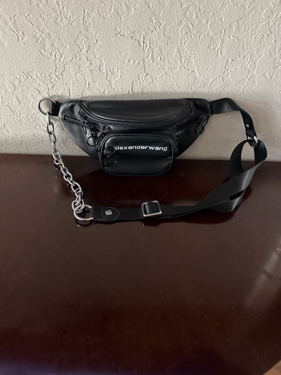 Alexander Wang Black Leather Belt Bag Fanny Pack Chain Crossbody
