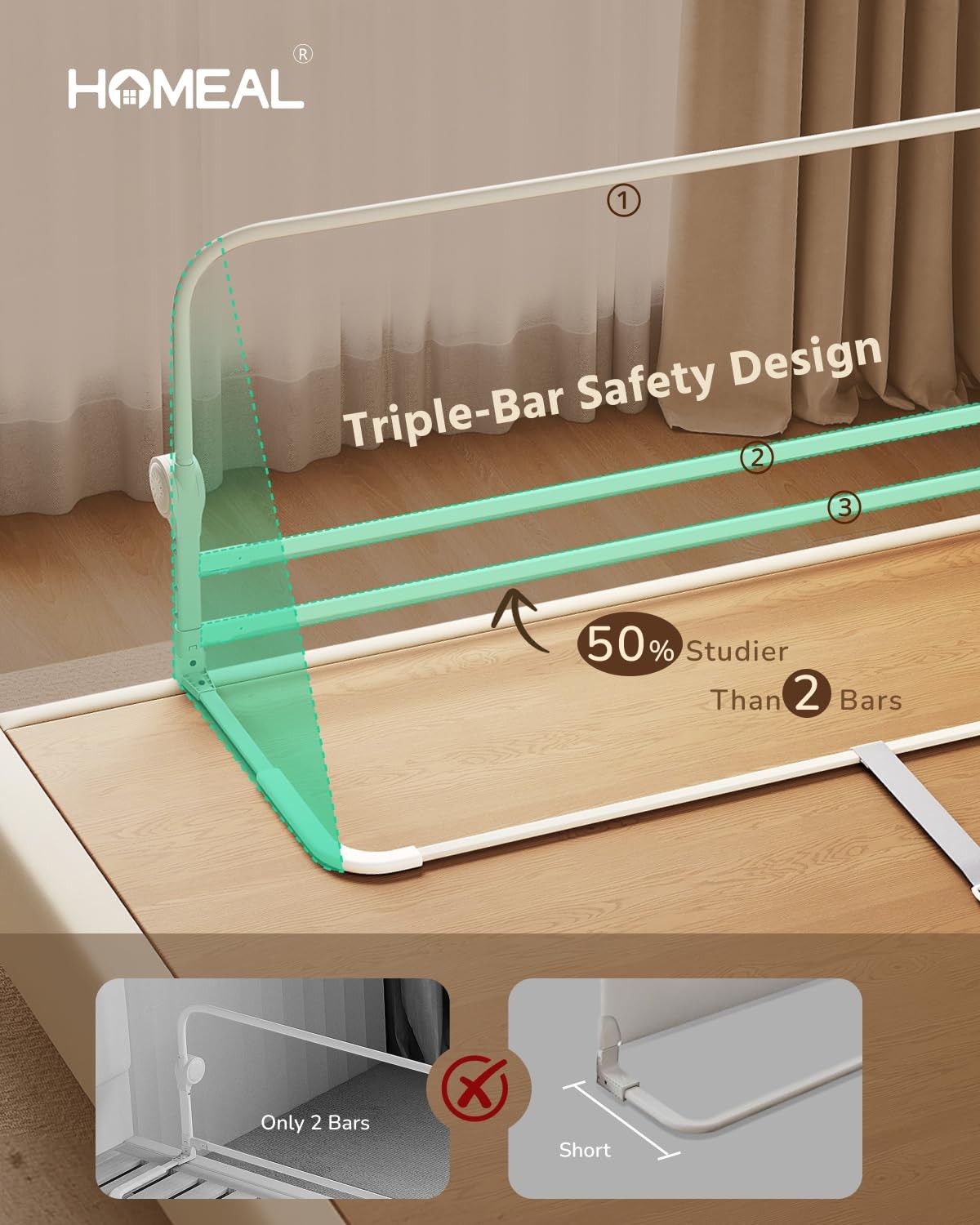 HOMEAL Bed Rail for Toddlers - 59x24 Extra Long Foldable Toddler Bed Rails for