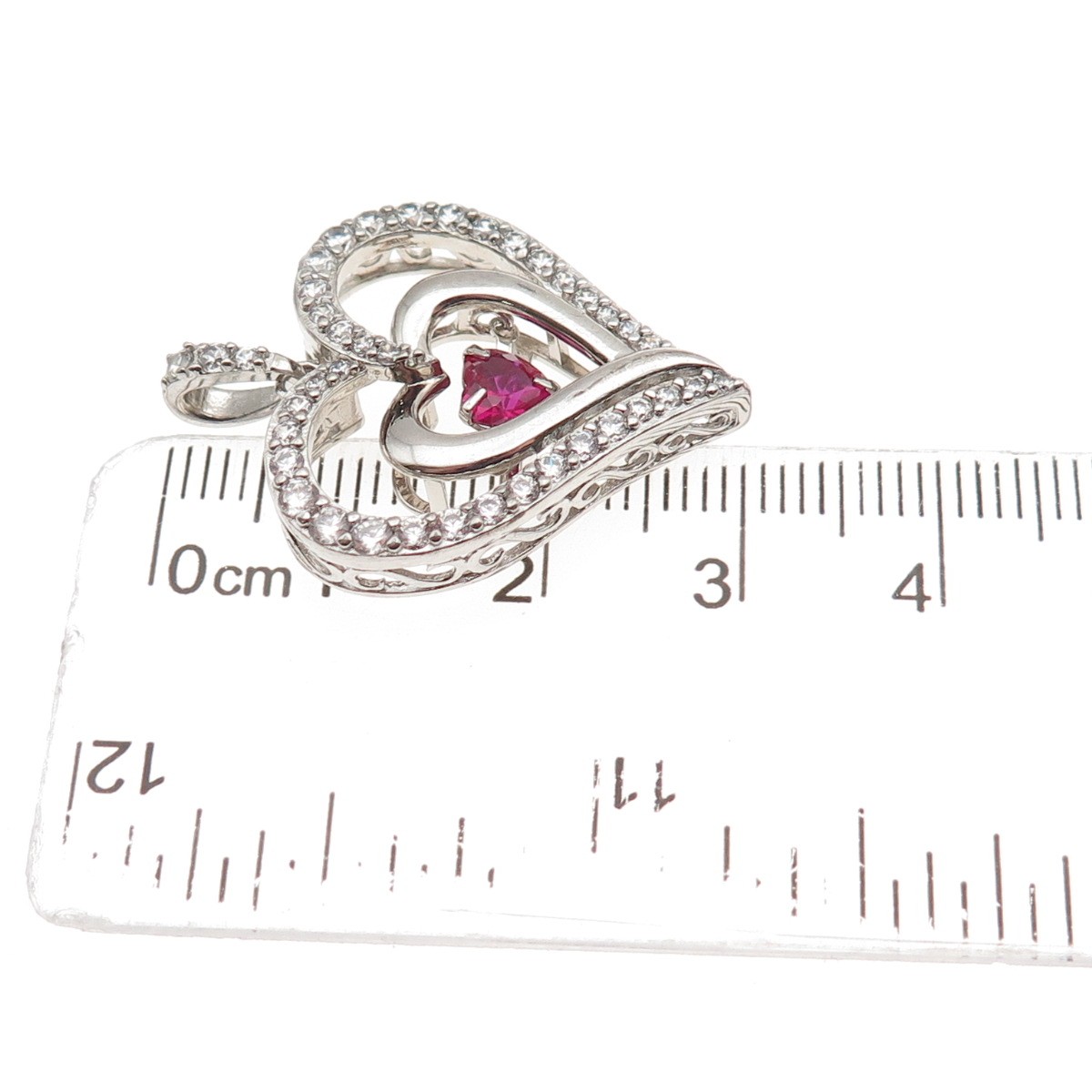 SUN 925 Sterling Silver Lab-Created Ruby & C Z He… - image 3