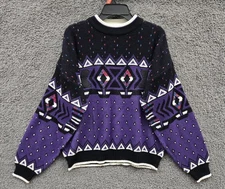 Vintage Sweater Mens Large Multicolor Plaid Checkered Knit Crewneck Pullover 90s