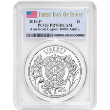 2019-p Proof $1 American Legion 100th Ann Pcgs Pr70dcam Fdoi Flag Label