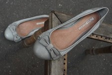 Buffalo London Ballerinas Gr. 41 Grau Leder Stoff Gewebt Schleife Vintage Schuhe