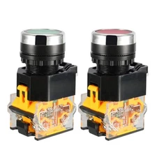 uxcell 2pcs 22mm Mount 10A 380V DPST Red Green Momentary Push Button Switch 