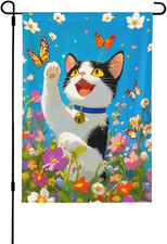 Cat Flower Garden Flag Vertical Double Sided Outdoor Yard Flags 12.5X18 Inch Bur