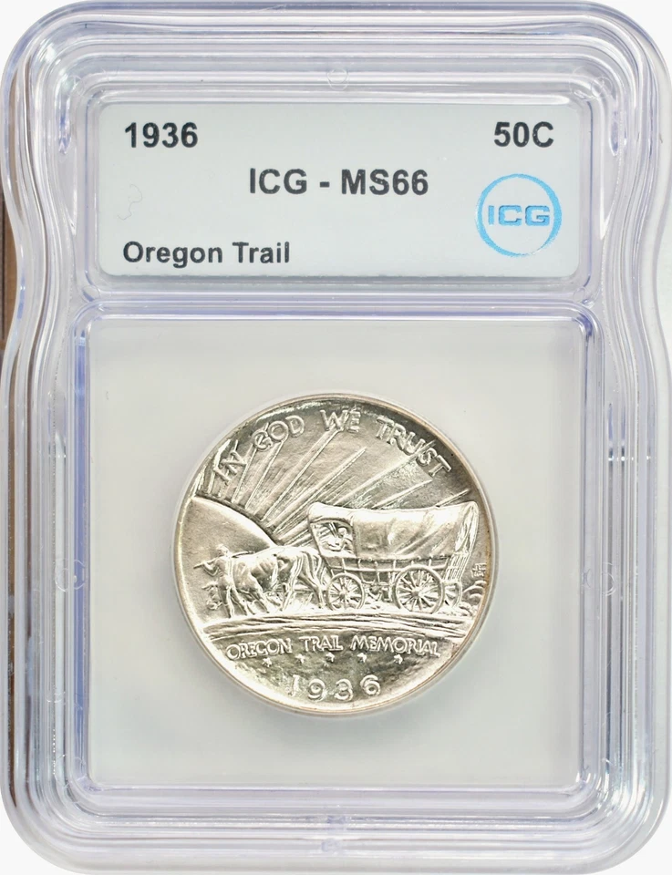 1936 Oregon Trail Half Dollar 50C ICG MS66 Gem Uncirculated, Backwards - Image 3 of 3