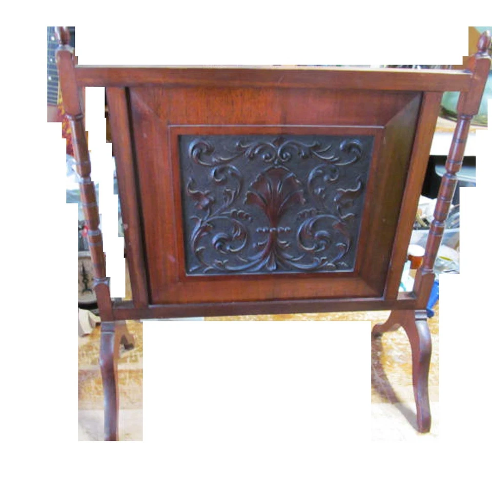 Vintage Chip Carved Wood Fire Screen Mahogany Wood Wonderful Design 28"x24" - Image 2 of 4