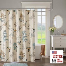Shower Curtain, Bird & Leaf Print, Farmhouse Shower Curtain for Bathroom,