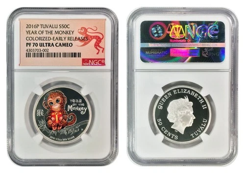 2016-P Tuvalu 1/2 Oz Silver Year of the Baby Monkey NGC PF70 UC Christmas Coin
