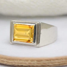 Citrine Baguette Cut Gemstone With 925 Sterling Silver Ring For Men's #859 #