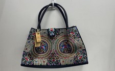 Mashang Black Multicolored Boho Floral Embroidered Tote Bag Large NWT
