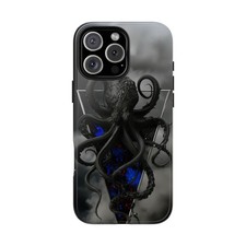 For iPhone / Galaxy / Pixel   Black Octopus Vector Blue Phone Case