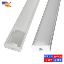 3.3FT/1M Led Aluminum Profile U-Channel 50 Pack With Frosted Cover For Led Strip
