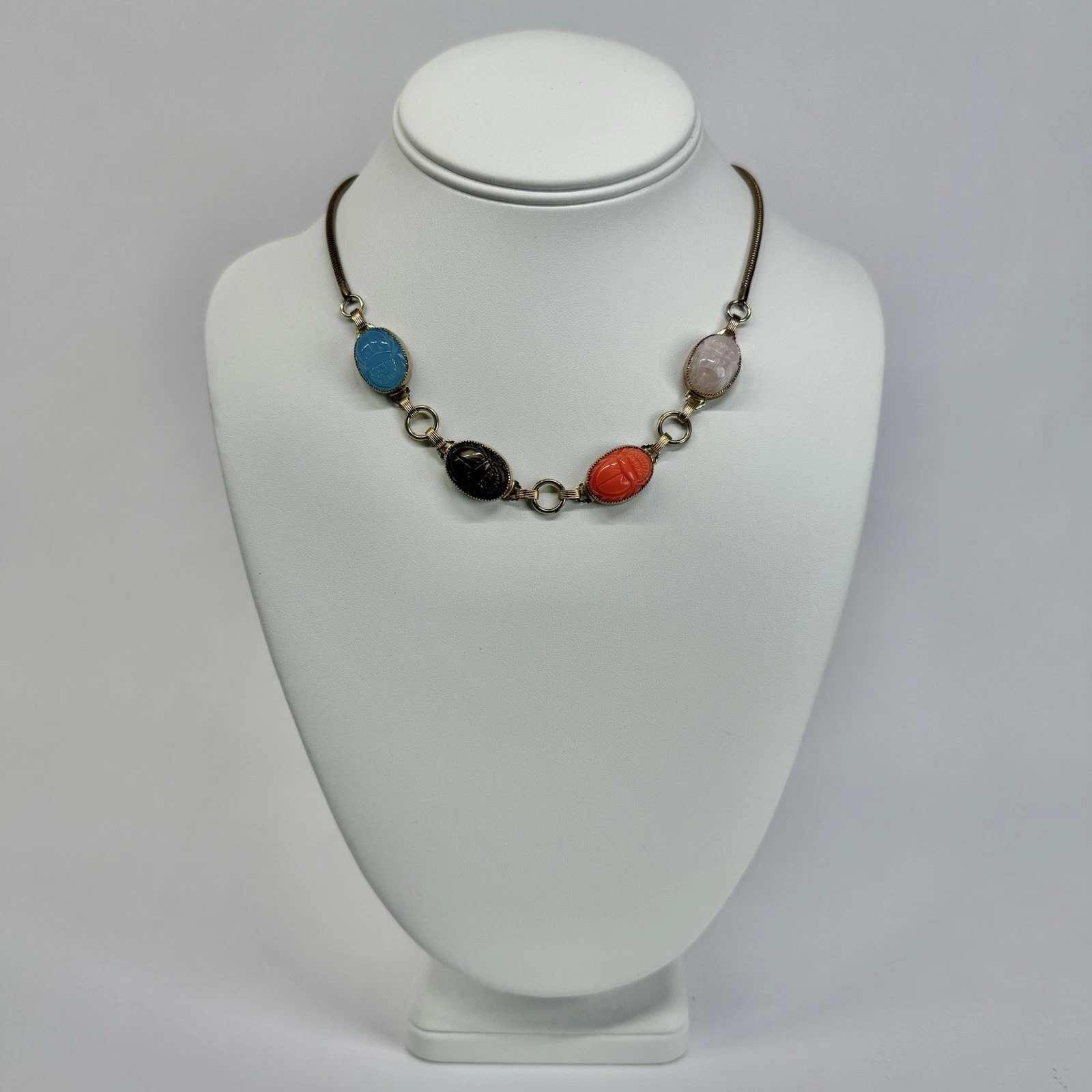 Elegant Multicolor Scarab Gold Tone Statement Vintage Necklace Jewelry N342
