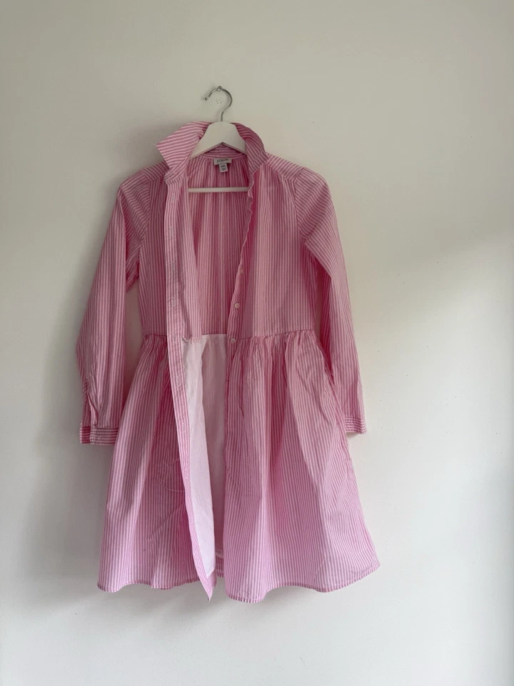 Vestido Camisa J.Crew Reimaginado Rosa Rayas Manga Larga Con Botones Niñas Talla 6 Foto 3 de 4