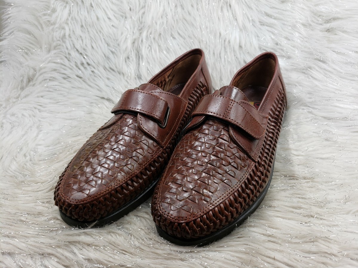 アンティークHANAN'S MENS FINE Shoesシューズ ディスプレイ CHROMATICS by Totes Brown Wicker Weave Easy On Strap Shoes Size 9