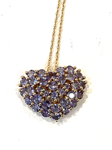 Collar colgante corazón tanzanitas oro amarillo 14k - Imagen 1 de 5