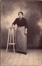 RPPC Chunky Victorian Woman Stormy Cloud Studio Prop Backdrop Postcard F22