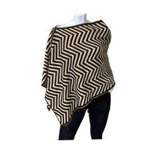 NWT - Black Tan Chevron Shawl Cardi Knit Material - Scarf Buttons- One Size