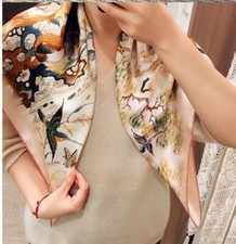 New Spring Boutique High Quality 100 Mulberry Twill Silk Bird Print Scarf 35   