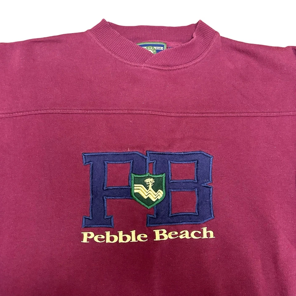 Винтажный Pebble Beach толстовка мужчин средний красный Crewneck пуловер свитер вышитый - Изображение 2 из 4