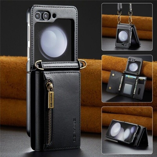 Leather Crossbody Zipper Wallet Case Cover For Samsung Galaxy Z Flip7 FE 6 5 4 3 - Picture 3 of 75