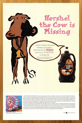 2001 Hershey's Syrup Print Ad/Poster Chocolate Milk Cow 00s Kid Pop Wall Art