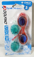 Dolfino Child Swimming Goggles Ages 4 Tinted Lenses Beach Pool Red Green NEW