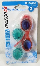 Dolfino Child Swimming Goggles Ages 4+ Tinted Lenses Beach Pool Red Green NEW