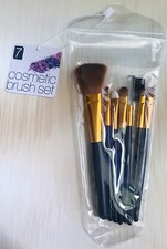 New 7 Piece Cosmetic Makeup Brush Set Clear Storage Bag Fast Ship