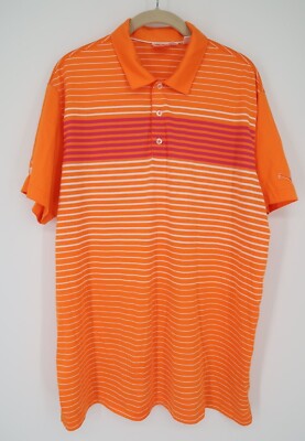 Puma Mens XL Orange Striped Golf Performance Dry Cell Polo Shirt