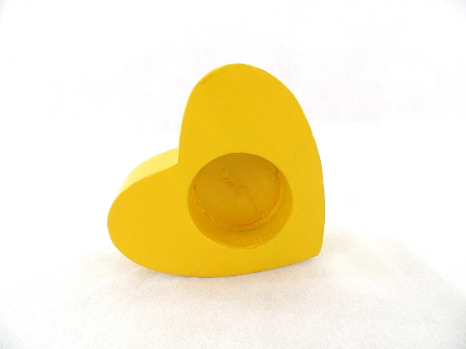 Teelichthalter Set 4 Stück Herzform Holz Gelb Deko Neu - Bild 3 von 4