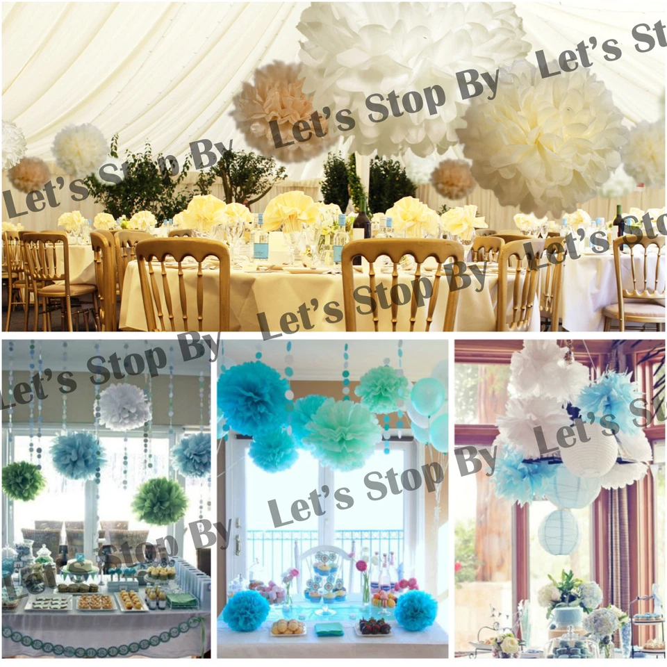 11 pcs Tissue Paper Pom-Poms 8" Flower Ball Wedding Party Home Crafts Decoration - Image 2 of 4