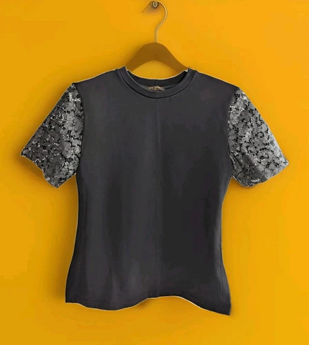 LOUIS VUITTON（LV） T shirt top blusa girocollo manica pizzo viscosa nera Louis Vuitton taglia small