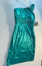 NWT Adrianna Papell Boutique Sz 12 Jade One Shoulder Pleated Cocktail Dress