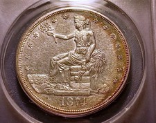 Nice Choice AU 1874-S U.S. Trade Dollar (Colorful crescent toning)